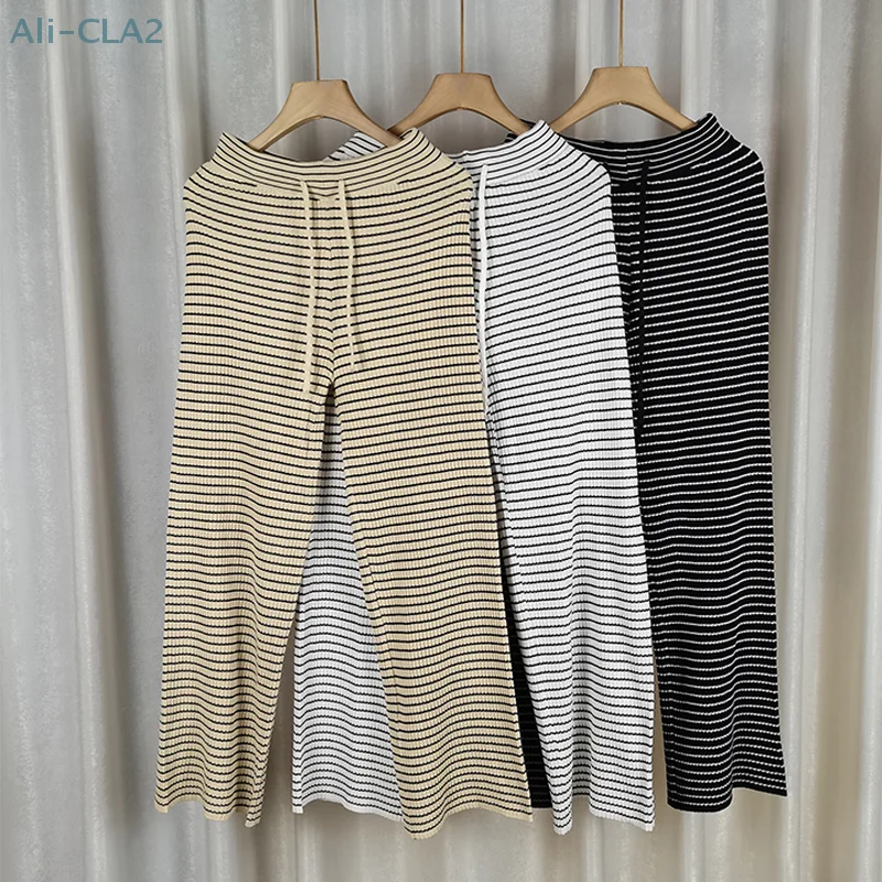 

Fashion Loose Striped Knitted Casual Home Wide Leg Pants For Women