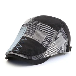 Designer Beret Hat Men Retro Newsboy Cap Patchwork Plaid Herringbone Flat Peaked Cap Women Driving Cabbie Gatsby Hat Casquette