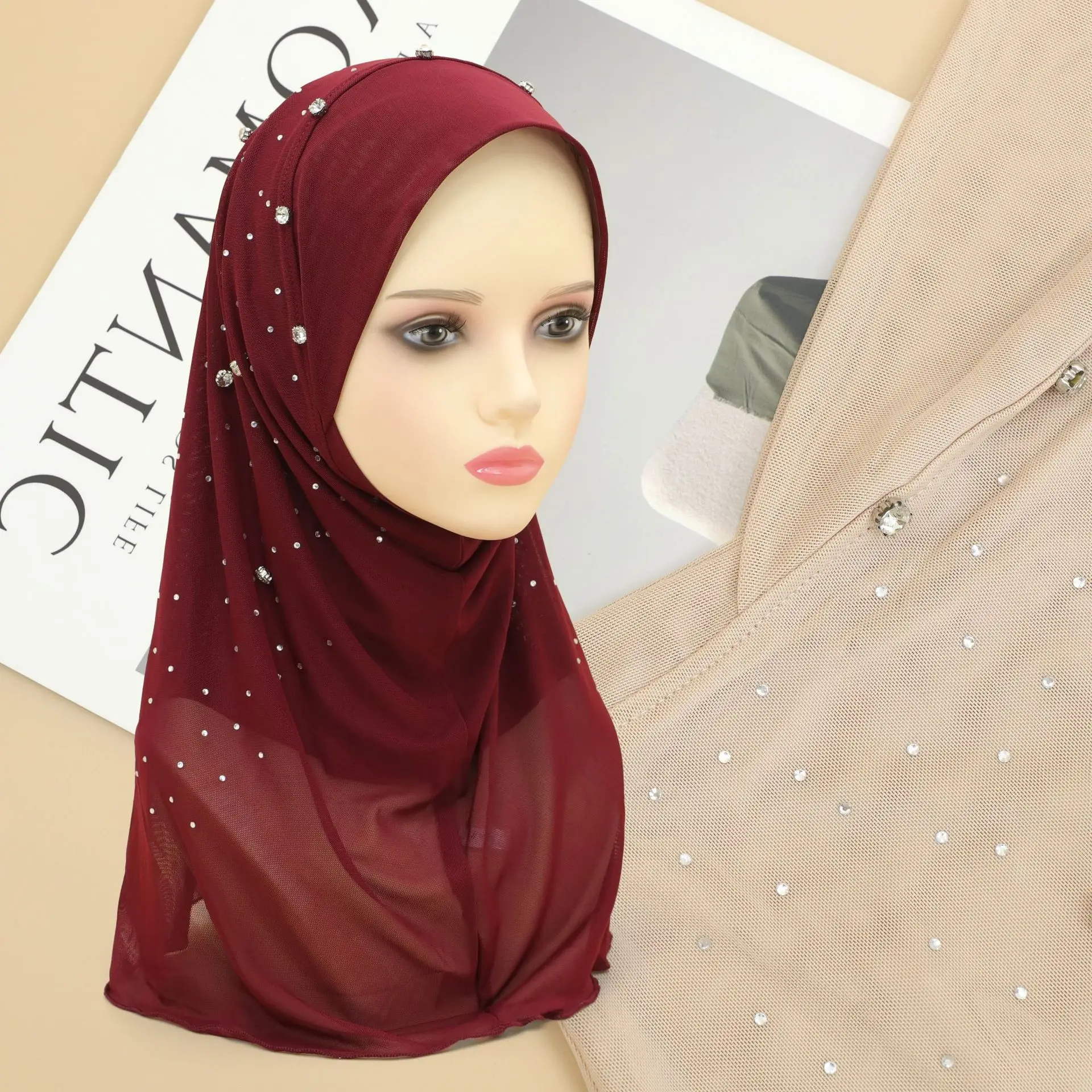 

One Piece Amira Ramadan Luxury Diamonds Headscarf Muslim Hijab Women Instant Scarf Turban Islam Head Wrap Shawls Hat Headwear