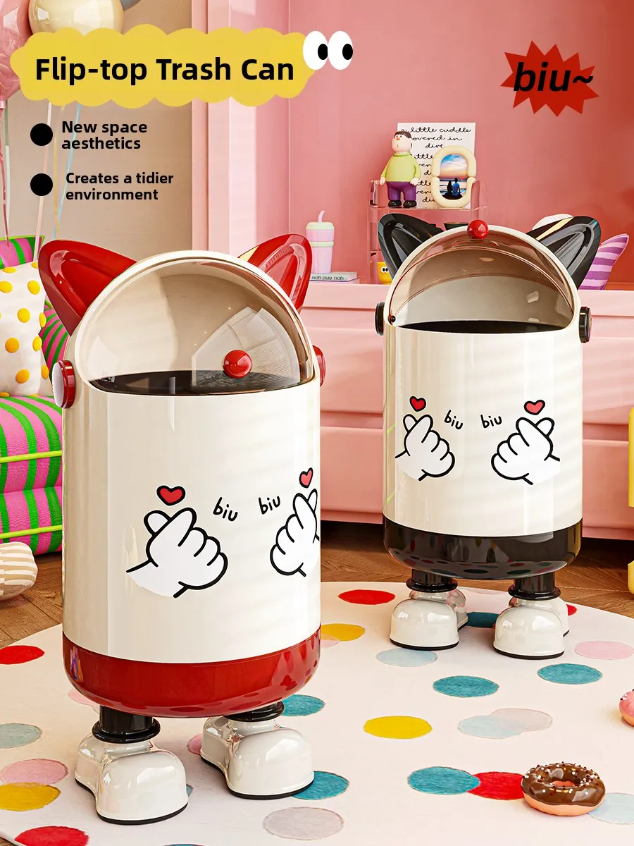 

Creative Cute Tra Can for Home Living Room Batoom Bedroom 5L Capaci round ape Sliding Cover Household Waste Bin