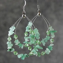 Green  Jade Teardrop  Large Hoop Earrings, Dangle Earrings