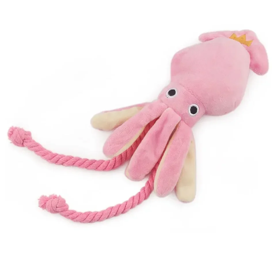 

Squid Puppy Pet Dog Chew For Lovely Pink Teeth Cleaning Pet Toys Octopus Plush Toys Supplies BB Small Cute Rope Toy Dog Squeak