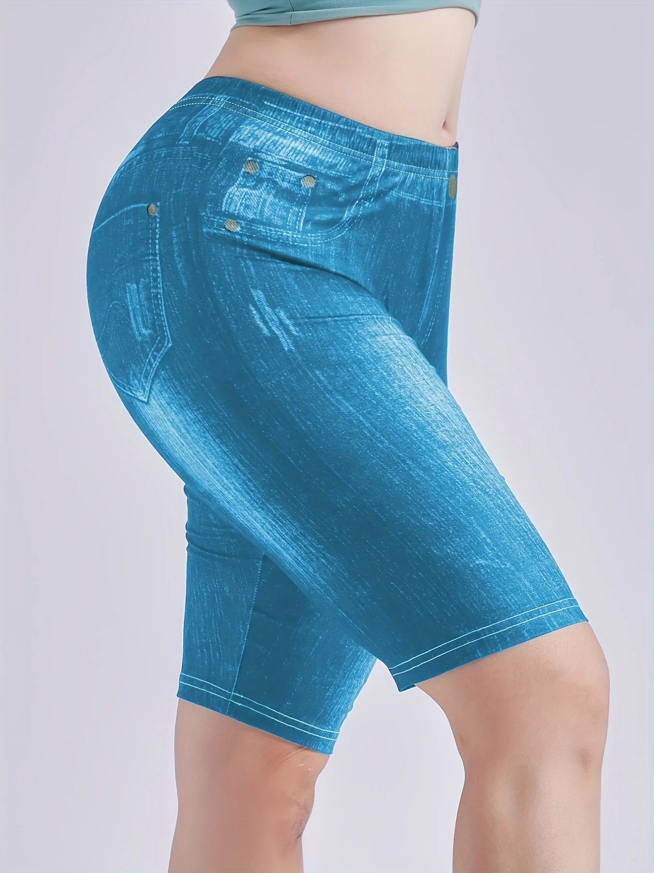 Set di 3 pezzi di pantaloncini Jeggings da donna imitazione Denim semplice e confortevole pantaloncini e Leggings in Denim elasticizzato a vita alta