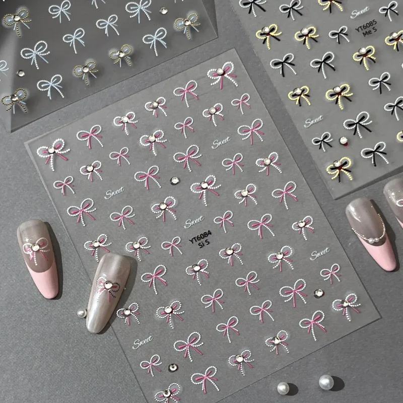 

1pcs Nail Stickers Cute Simple and Versatile Rhinestone and Gold-foil Bows Waterproof Self-adhesive Nail Decorations