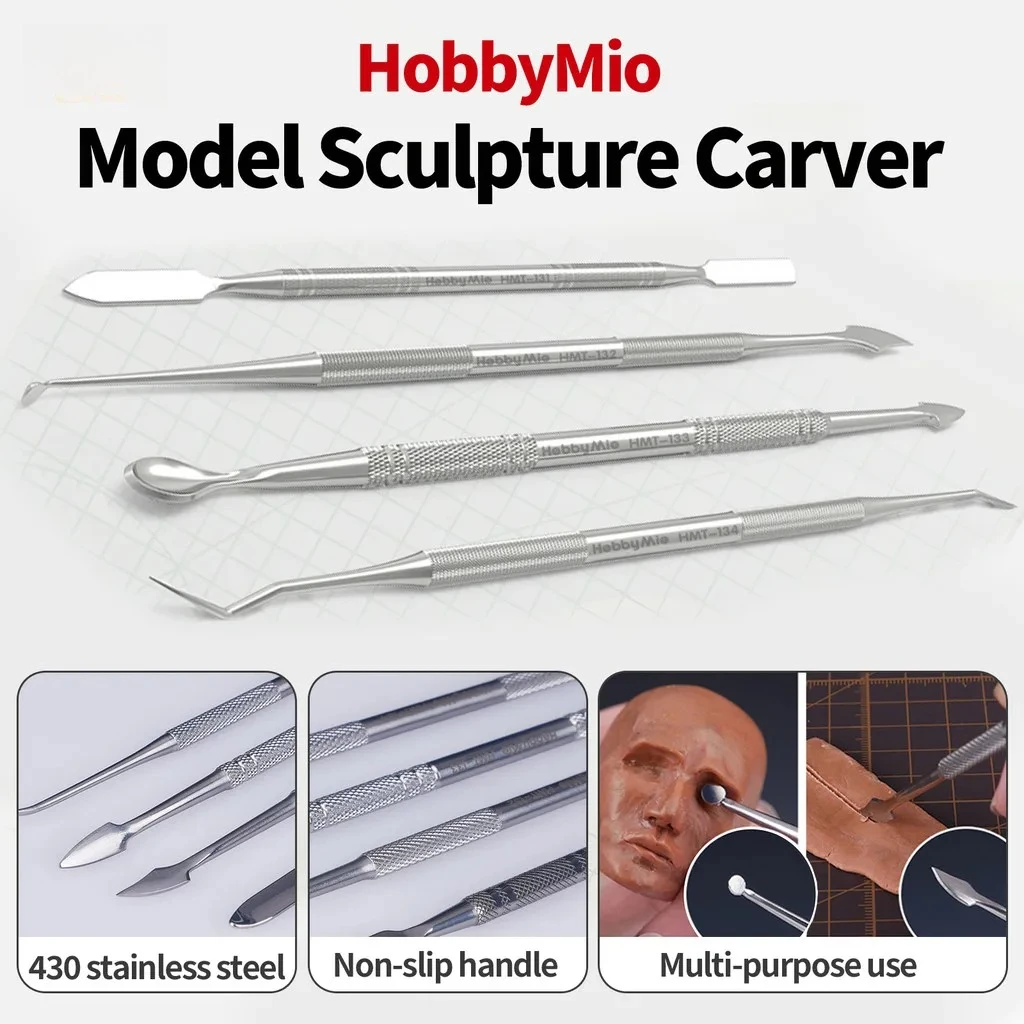 HobbyMio HMT131-134 430 Stainless Steel Carving Chisel Multi Blade Military Model Sculpting AB Putty Detail DIY Hobby Tool