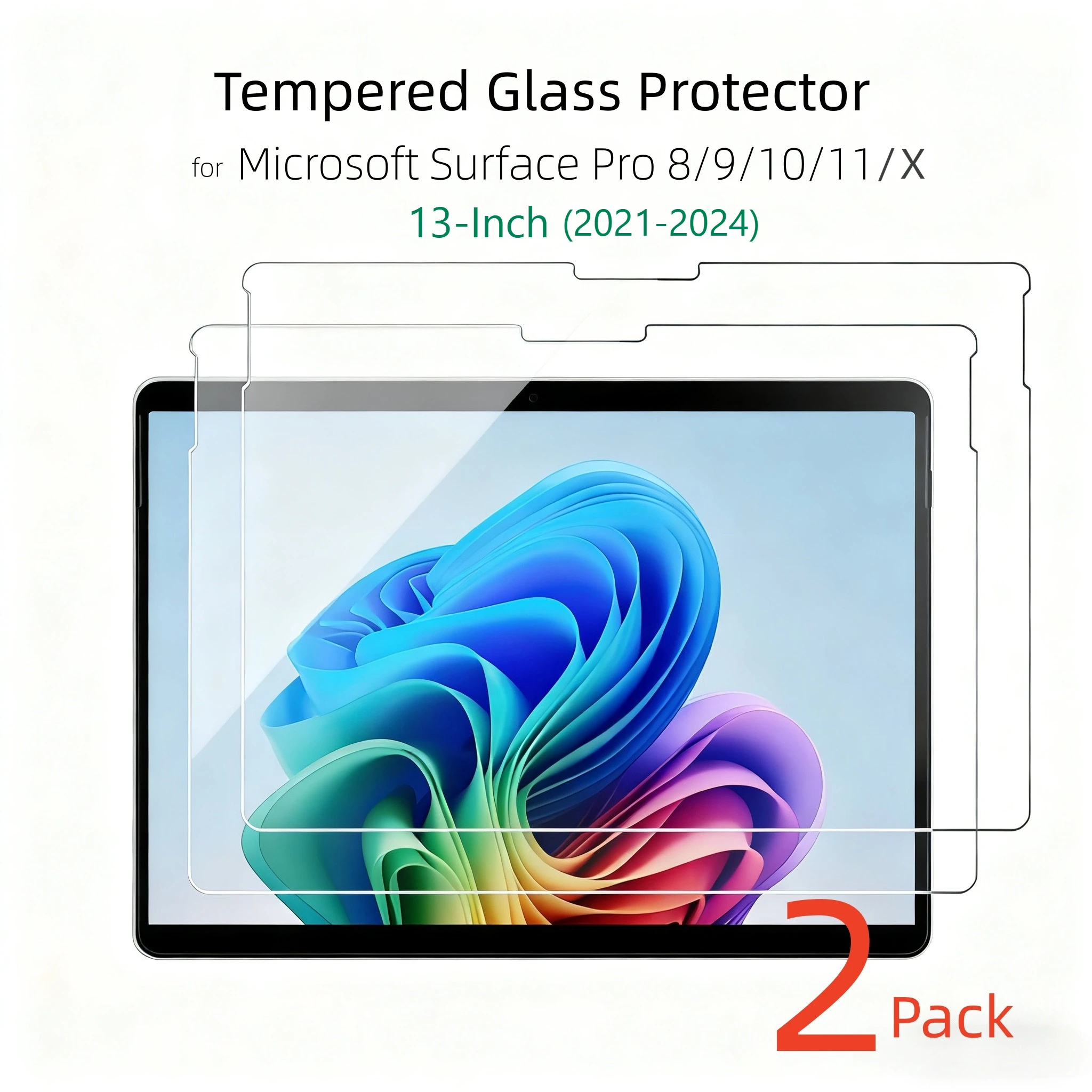 

2 Pack Screen Protector for Surface Pro 11/10/9/8/X Tempered Glass Film 13-inch Anti Scratches for Surface Pro11 Pro10 2021-24