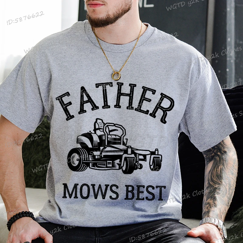 

Men "Father Mows Best" T-shirt Funny Lawn Mower Print T Shirt Casual Versatile Summer Elastic Slimming Tops Man Homme Camiseta