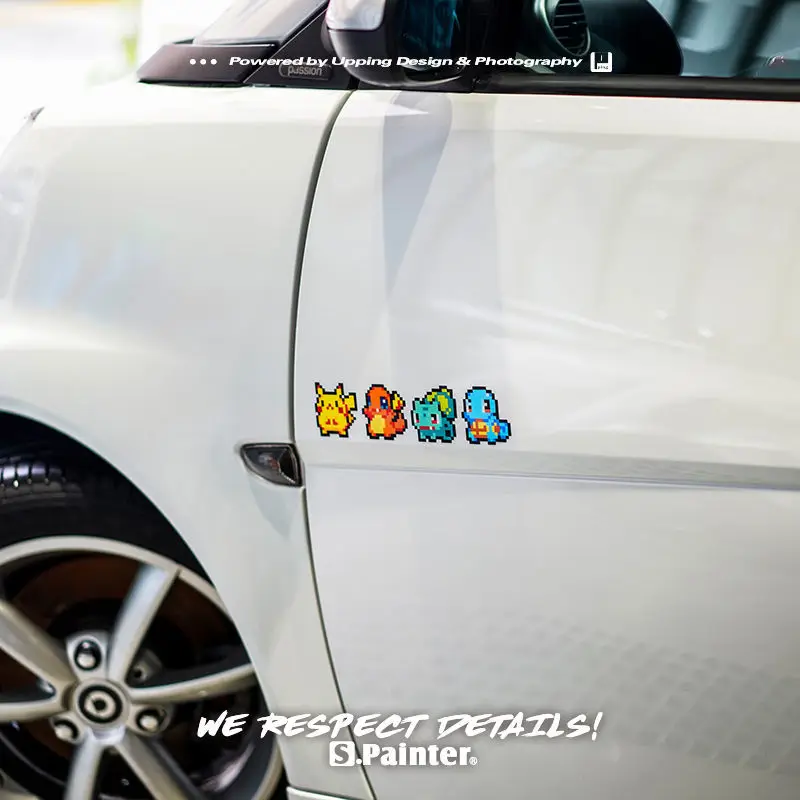 Anime Pokemon Pikachu Car Pixel Stickers Kawaii Elf Ball Personality Stickers Car Windshield decal Decor Reflective Stickers new