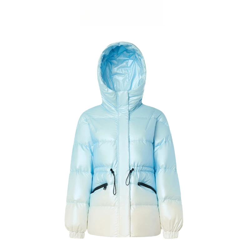 Chericom 겨울 다운 재킷 그라데이션 대비 블랙 지퍼 스트랩 후드 퀼트 디자인 두꺼운 여성용 퍼퍼 코트 Y279087Y