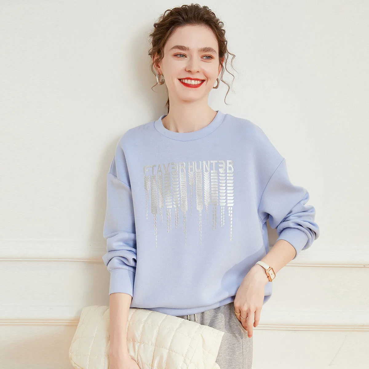 LOUIS YAO 2025 Spring and Autumn Simple Trendy 3D Printed Hoodie Round Neck Loose Casual Women's Long Sleeve Hoodie