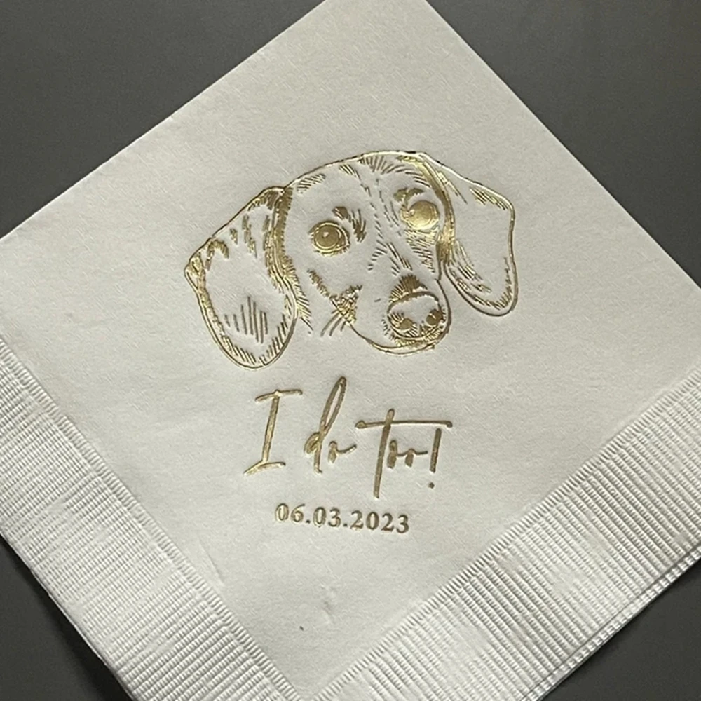 

Personalized Illustrated Dog Wedding Napkins, Pet, Bridal Shower, Engagement Party, Bar Napkins, I Do!, 50Pcs