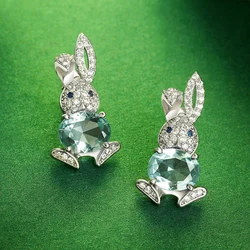 Pendientes de tuerca de conejo de circón brillante para mujer, aretes de diamantes de imitación de conejo de Animal encantador, joyería de fiesta de boda para niña y Año Nuevo