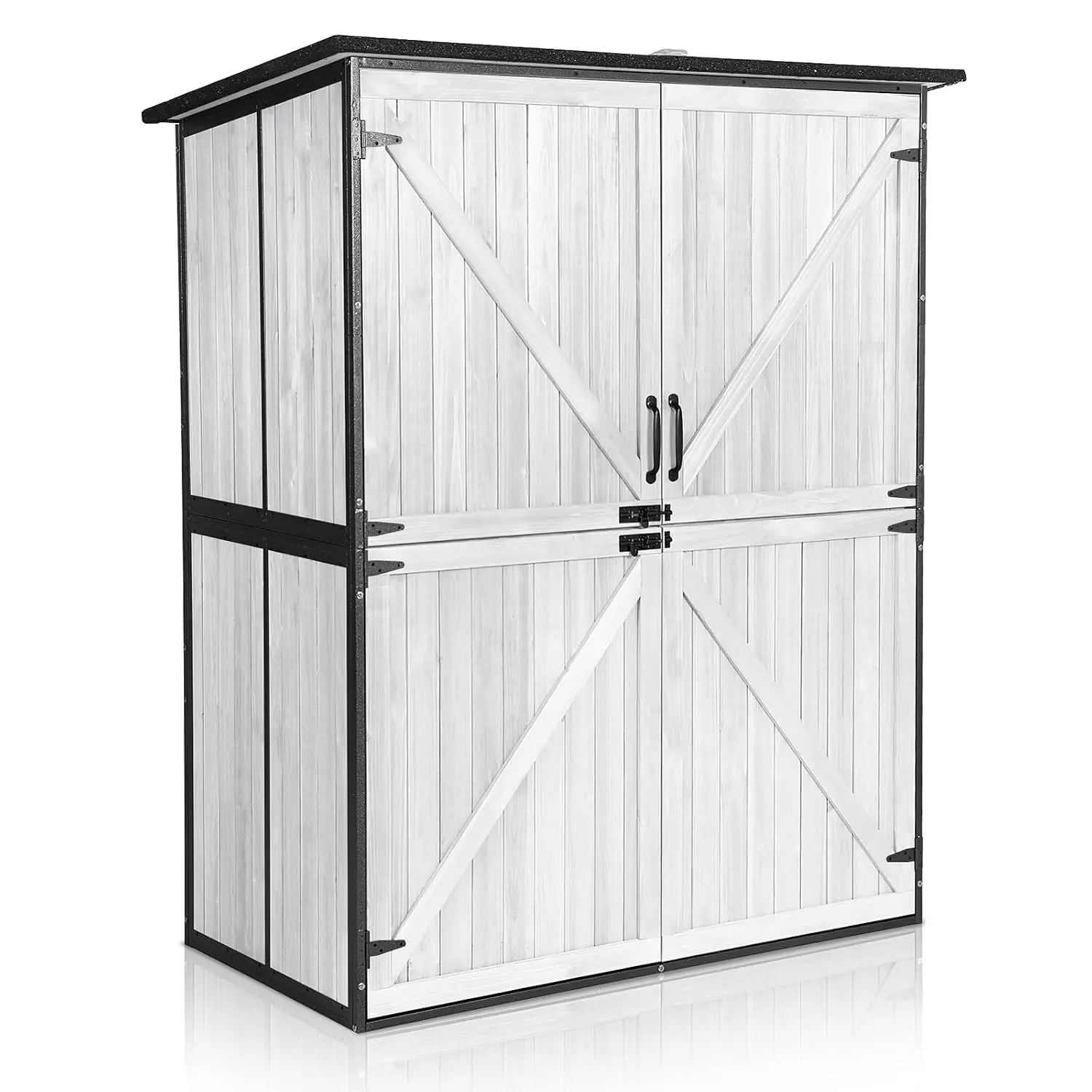 Outdoor Storage Shed with Floor - Waterproof Natural Fir Cabinet with Adjustable Shelves and Double Lock for Anti-Theft - Suitab