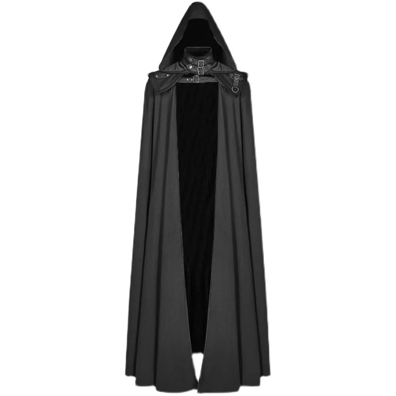 Medieval Hooded Coat Gothic Sle Long Trench Coat loween Witch Death God Robe Long Sve Women's Outerwear Polyester