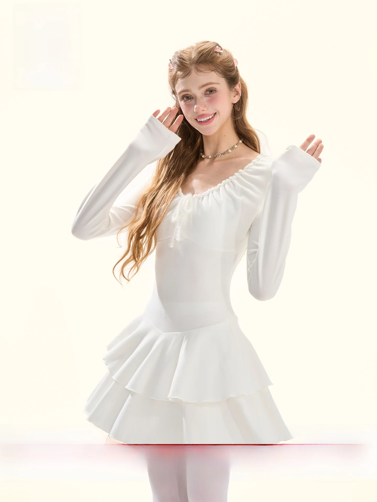 

GirlyFancyClub Oxygen Pure Feeling Knitted Dr Velvet Folded Hem Sensation Slimming Base Layer Outdoor Wear Casual Sle