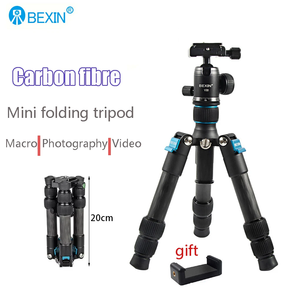 bexin Mini Table Top Carbon fibre Tripod with Ball Head, 3-Section, Max load 8kg