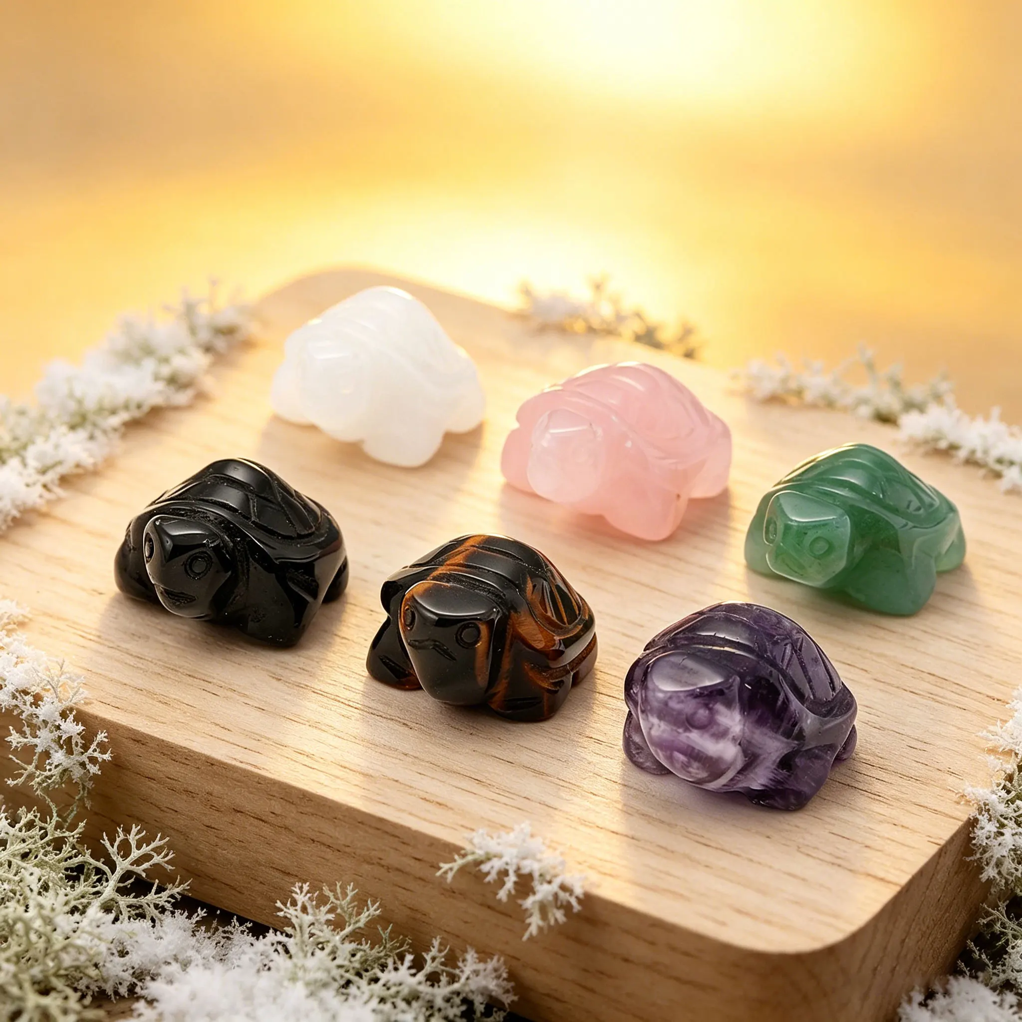 1pc of Natural Crystal Rose Quartz Turtle Amethyst Obsidian Animal Healing Stone Home Decoration Aquarium Craft Small Ornament