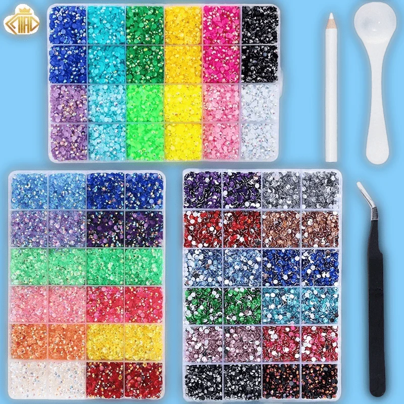 

QIAO 12-color Jelly Resin Rhinestones Set 3/4mm Glitter Glue-on Crystal Stones Nail & Clothing DIY Art Decorative Accessories