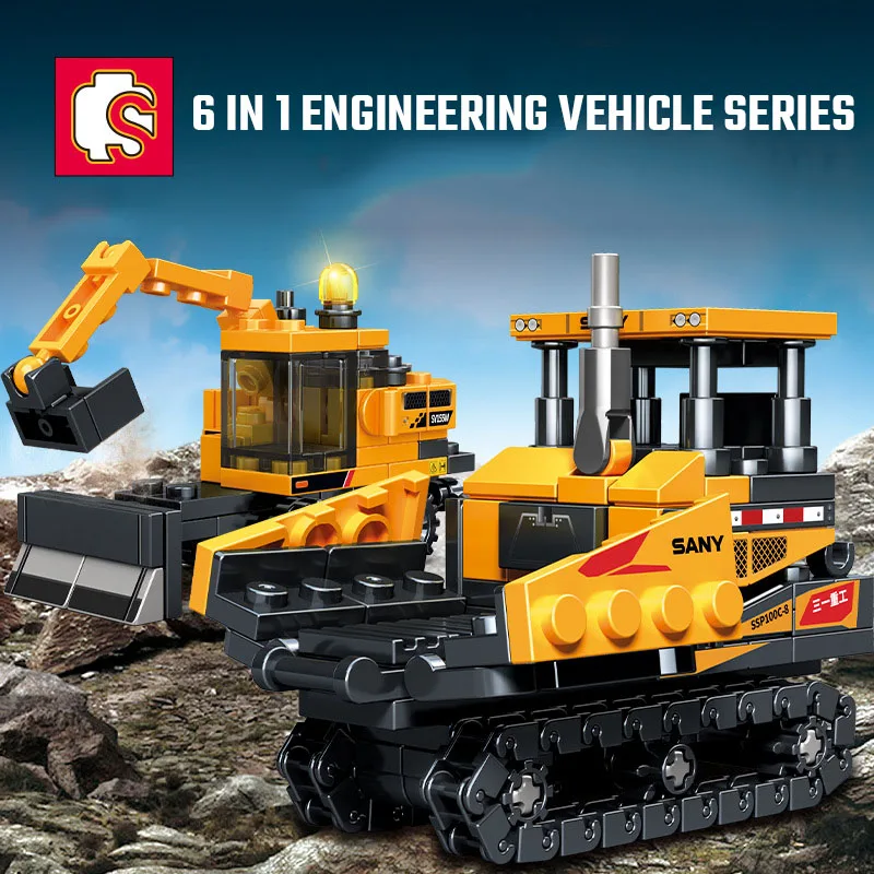 SEMBO 6IN1 Heavy Engineering Man Transformation Mecha Building Blocks City Construction Vehicle Robot Bricks Kids Toys Boys Gift