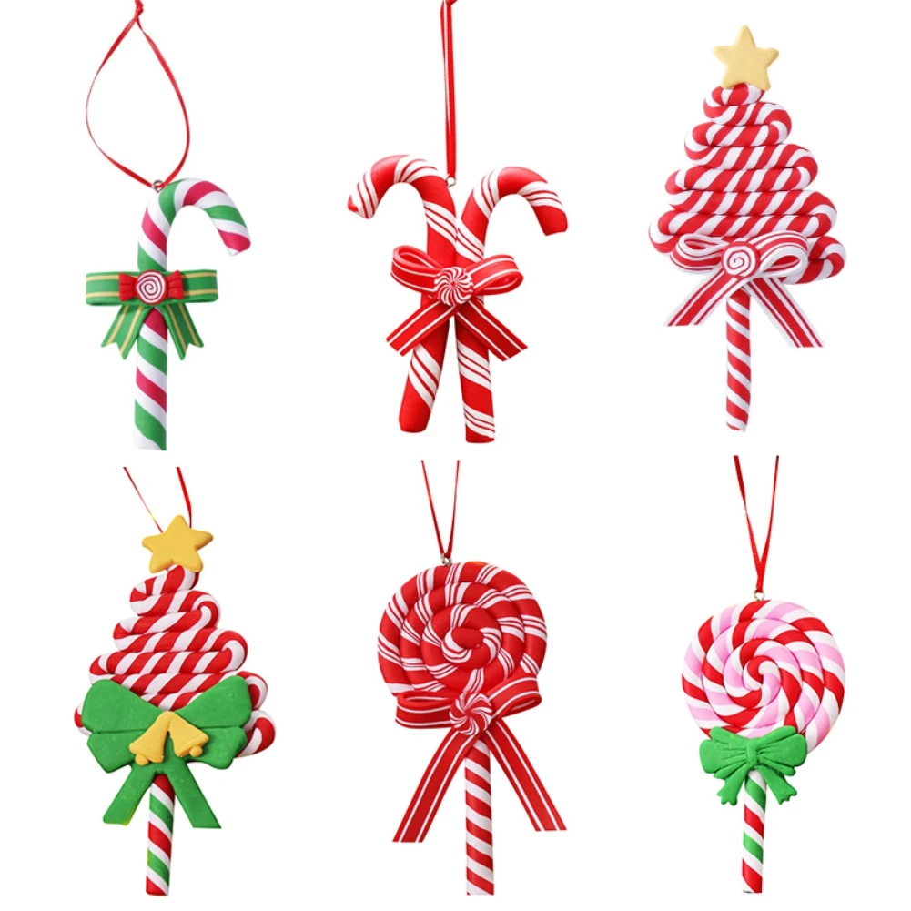 

Christmas Tree Decoration Simulated Soft Clay Lollipop Red White Candy Cane Xmas Tree Pendants Fake Candy Canes Crafts for Xmas