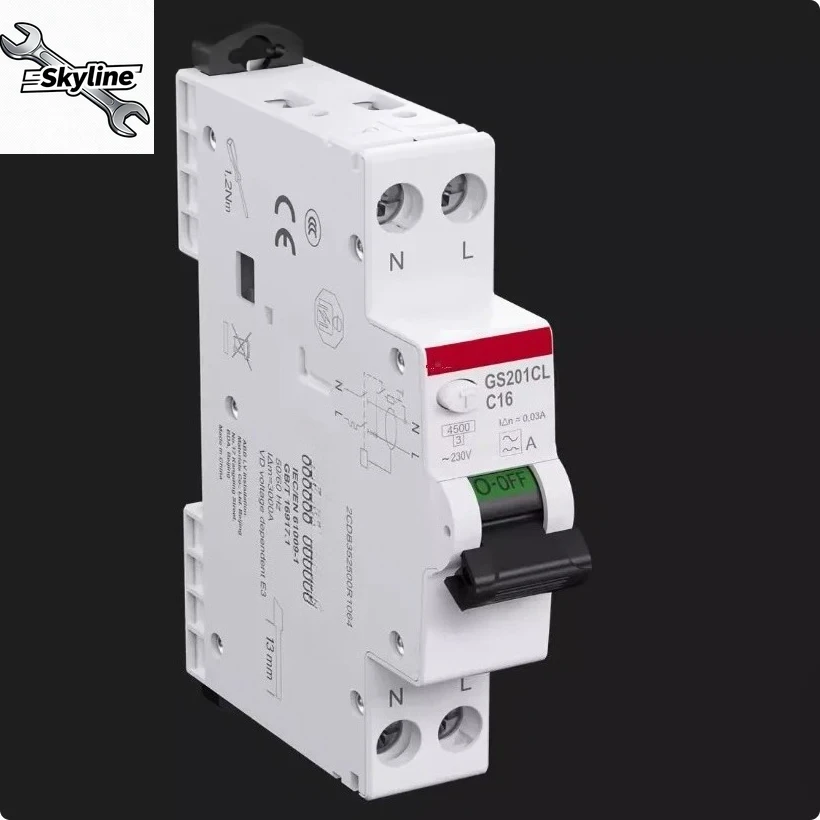 GSN201L Series 1P+N Residual Current Breaker, 240V RCBO with Overcurrent Protection, New Model GS201CL, Compact Dual In/Out
