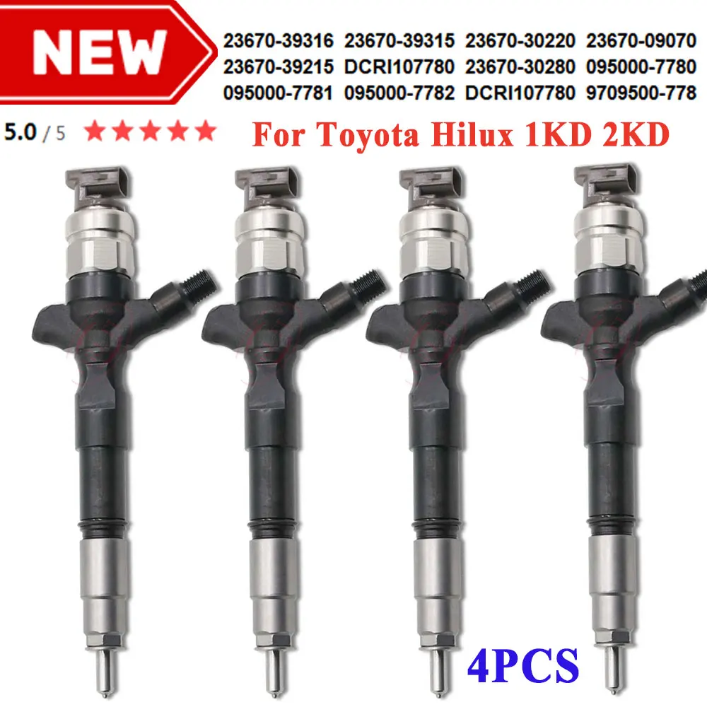 

4PCS Injector 23670-09070 23670-39215 23670-30280 23670-39316 23670-39315 23670-30220 095000-7780 095000-7781 for Toyota Hilux