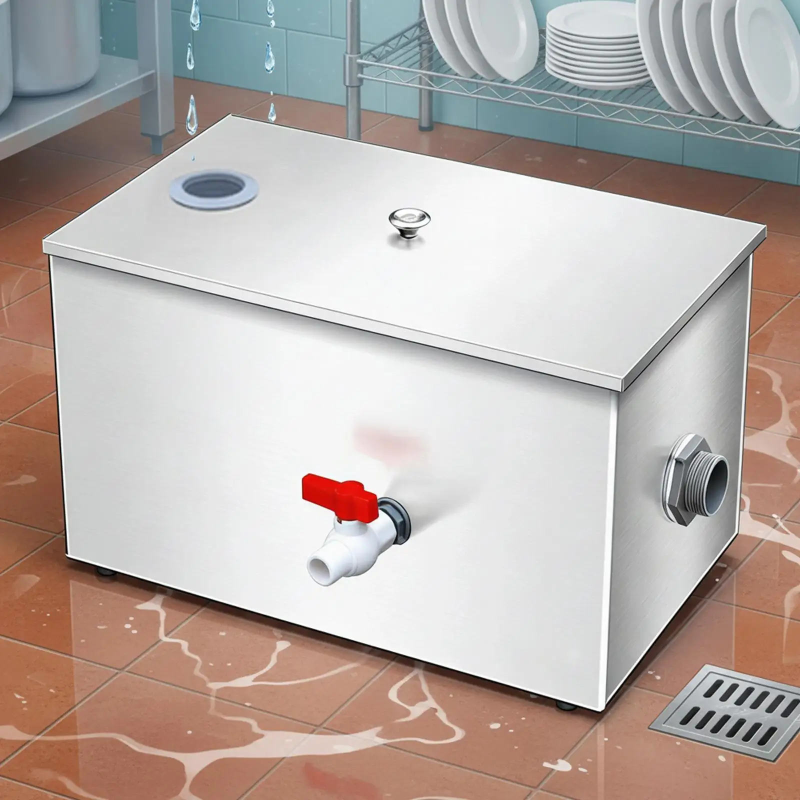 Easy Install Stainless Steel Grease Interception Under Sink Water Oil Separator with Top Inlets for Diner and Cafe