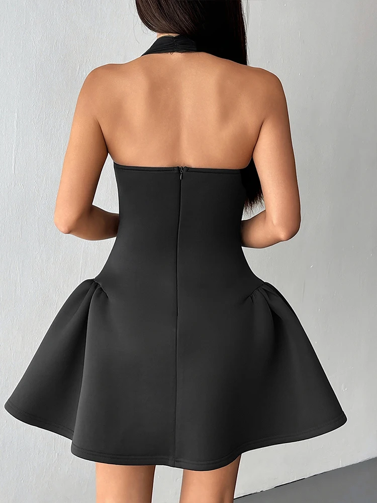 Mulheres a linha vestidos de verão streetwear moda casual magro halter vestido preto sexy sem costas ver através vestidos com decote em v roupas