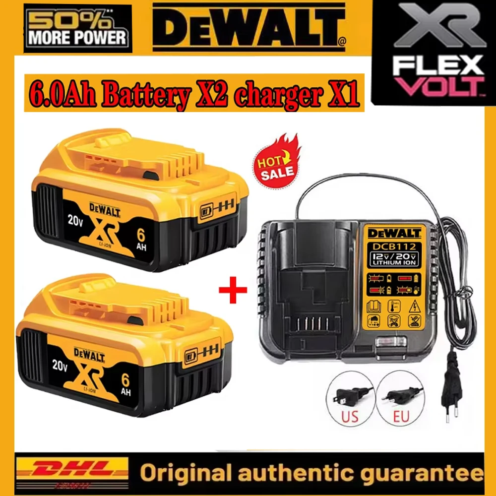 100%  Genuine Dewalt 20V Battery, Dewalt DCB200 Power Tool Battery 2AH 5AH 6AH High Rate Rechargeable Lithium Ion Battery