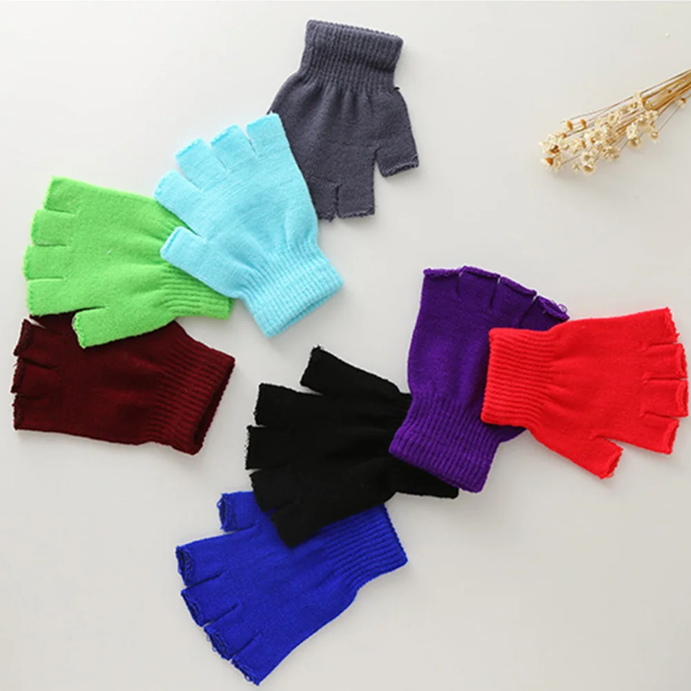 1 Pair Colorful Knitted Stretch Elastic Warm Couple Half Finger Fingerless Gloves Men Women Gloves For Winter Warm Unisex Gloves