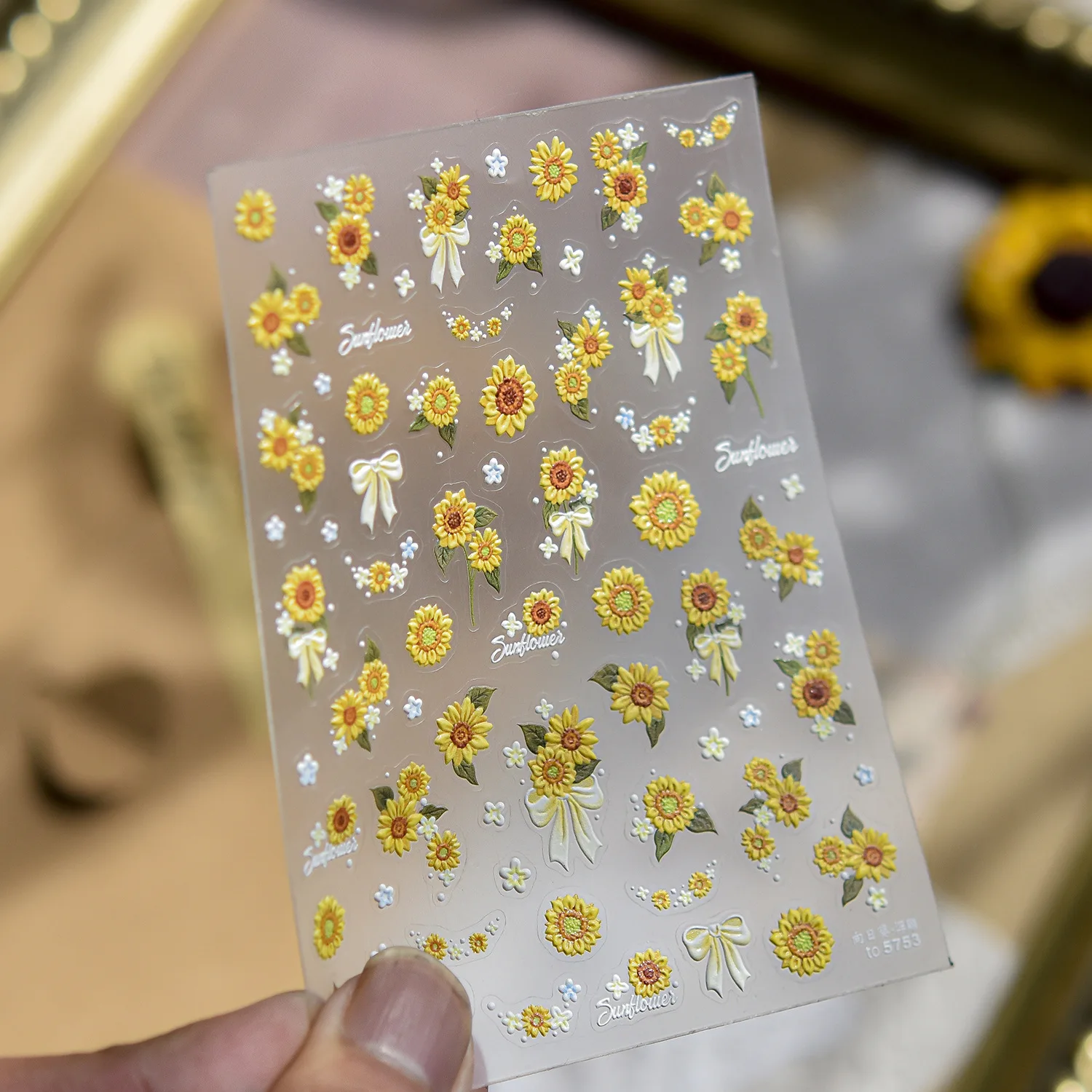 5D Relief Nail Stickers Modern Minimalist Sunflower Nail Decorations Self Adhesive Transfer Sticker For Nails DIY Manicure Decal view 4