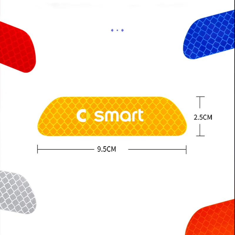 4Pcs Reflective Car Stickers Safety Warning Tape Waterproof Decal Strip For Smart EQ Fortwo Forfour 453 451 452 Roadster Wiper view 6
