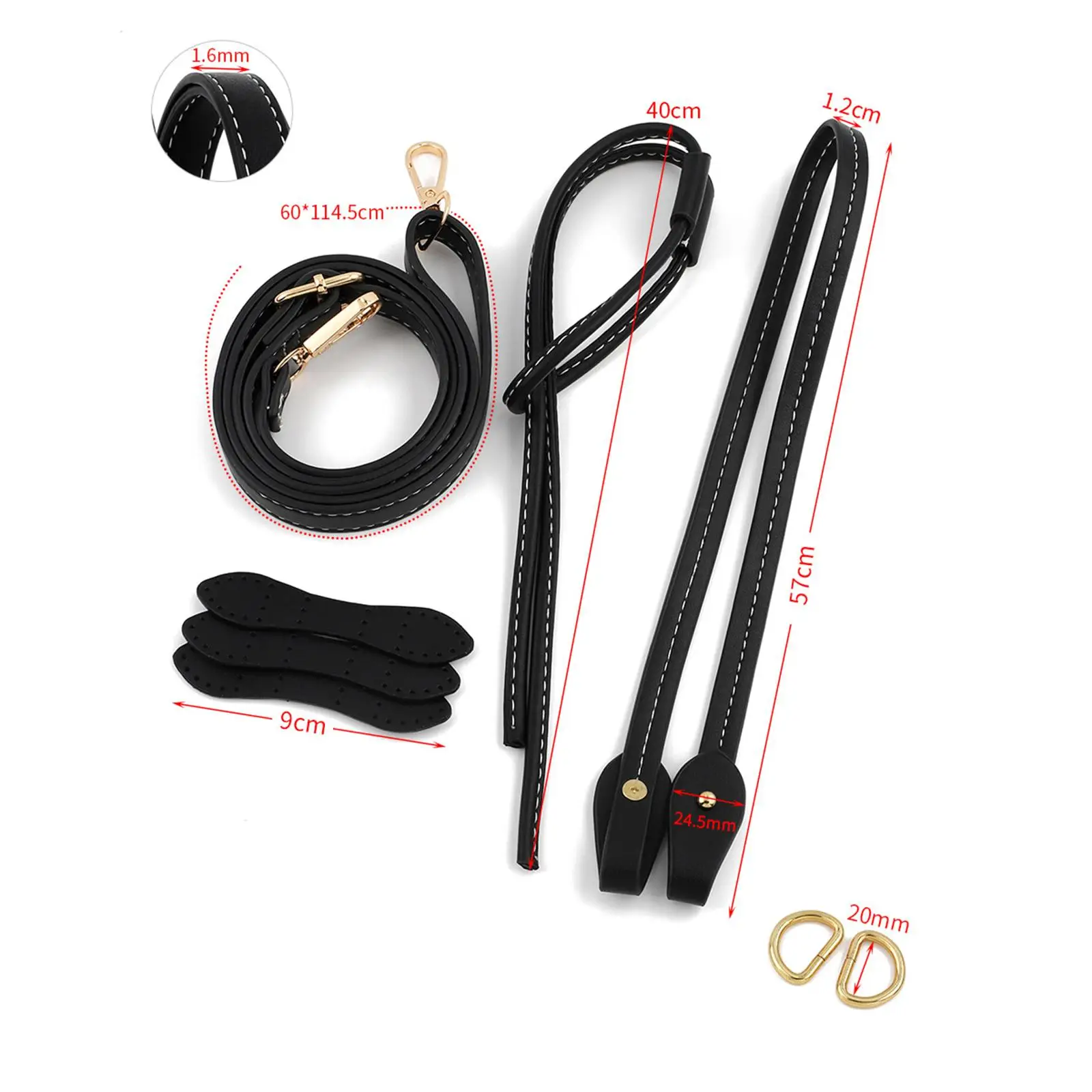 Handmade Crochet Bag Handle Kit PU Leather Shoulder Strap Replacement with D Ring Buckles Drawstring for DIY Knitting Purse