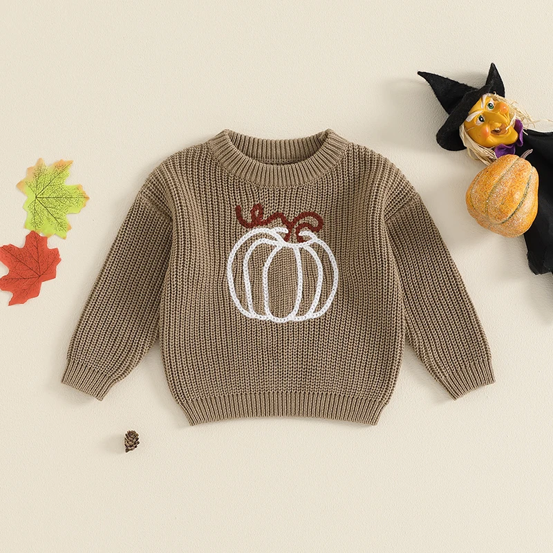 Maglione lavorato a maglia di Halloween per bambini Casual zucca/ricamo fantasma caldo Pullover a maniche lunghe maglieria infantile per bambini e