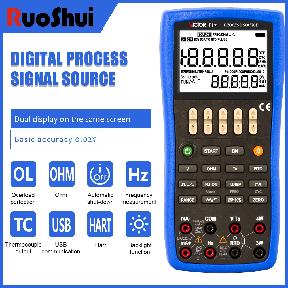 

Victor 11+ Digital Process Signals Source High-Precision Simulate Transmitter OHM TC RTD Frequency Calibrator Pulse Switch