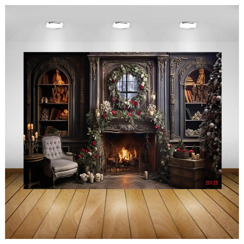 SHENGYONGBAO  Christmas Day Fireplace Photography Backdrops New Year Candy Chimneys Store Ball Window Studio Background WW-71