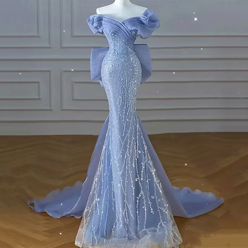 MULONG Hill Dubai Arabia sky Blue Dresses For Prom Mermaid Long Luxury Evening Dresses Gowns 2023 For Women Wedding Party