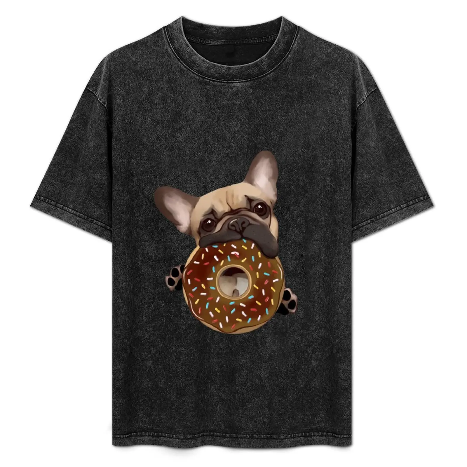 

French bulldog lovers, sweet frenchie with chocolate donuts T-Shirt boys whites korean fashion men graphic t shirts