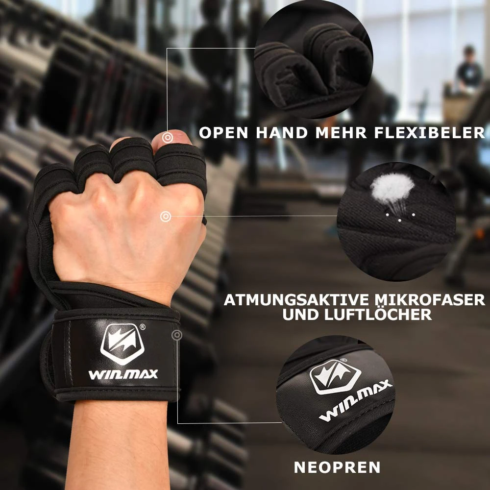 WIN.MAX Fitness Gloves Wrist Support and Palm Protection, Breathable Non-Slip Weight Lifting Gloves for Pull Up Strength Sports