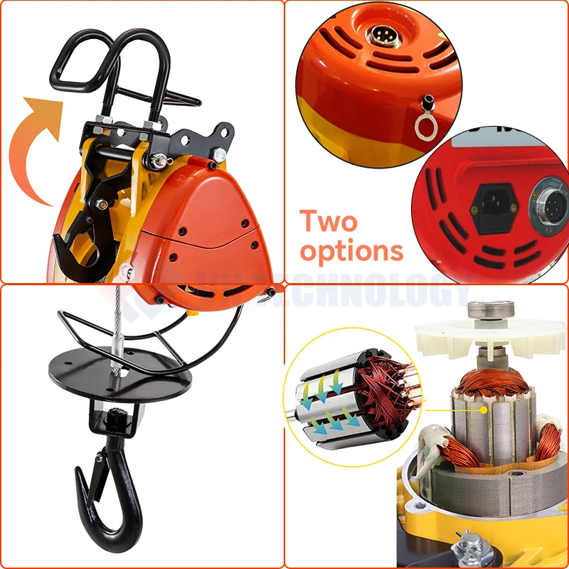 Electric Hoist Crane Wire Cable Winch Lift, Wireless Remote Control, Lifting Tool, Traction, 98ft, 30m, 360-500kg