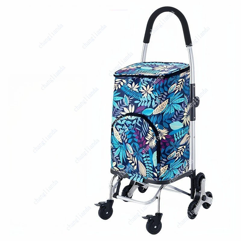 Folding shopping cart storage bag with ladder wheels, waterproof fabric 43L travel bag, outdoor cart maximum load capacity 50kg
