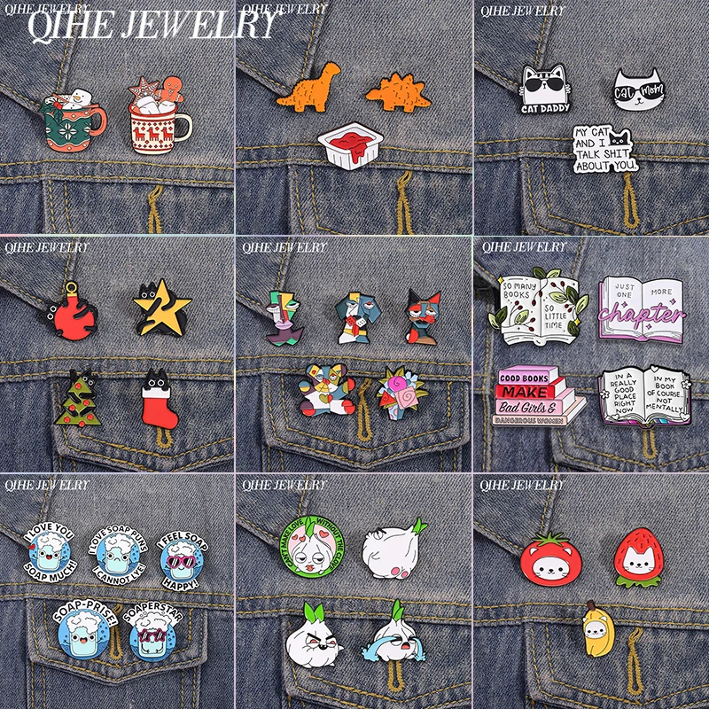 2-6Pcs/Set Cartoon Christmas Tree Santa Claus Enamel Pins Abstract Geometry Painting Green Dog Brooches Lapel Badge Jewelry Gift