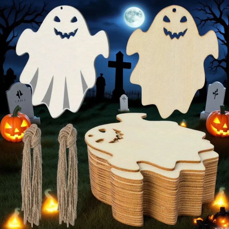 

Деревянный набор украшений «сделай сам» для Хэллоуина и Дня мертвых, набор для рисования ручной работы с подвесными украшениями из конопли