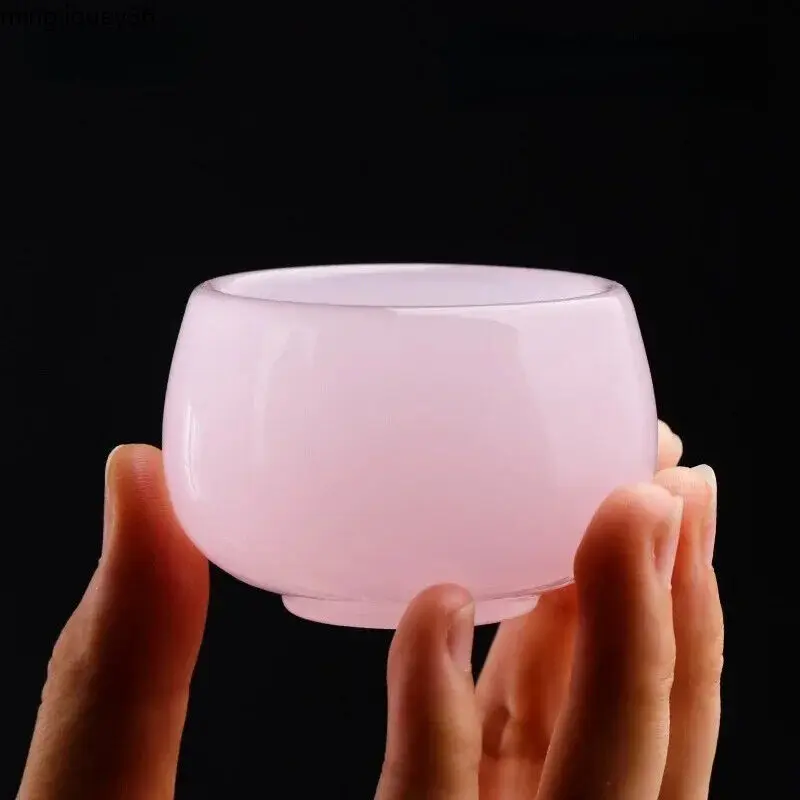Classic Hibiscus Jade Porcelain Teacup Pink Glazed Jade Tea Set Retro Tea Cup