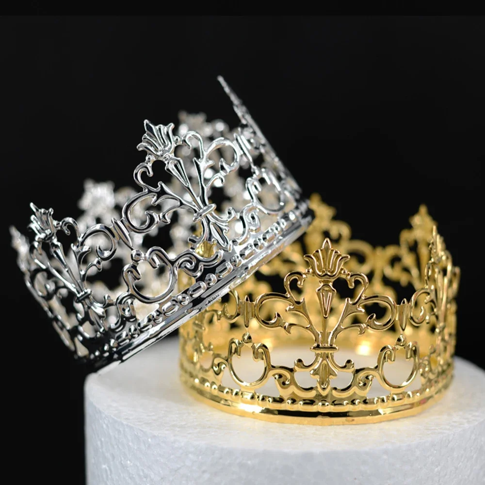 1Pcs Mini Crown Cake Decoration Tiara Gold Silver Crystal Crowns Cake Topper for Children Hair Ornaments Wedding Birthday Party