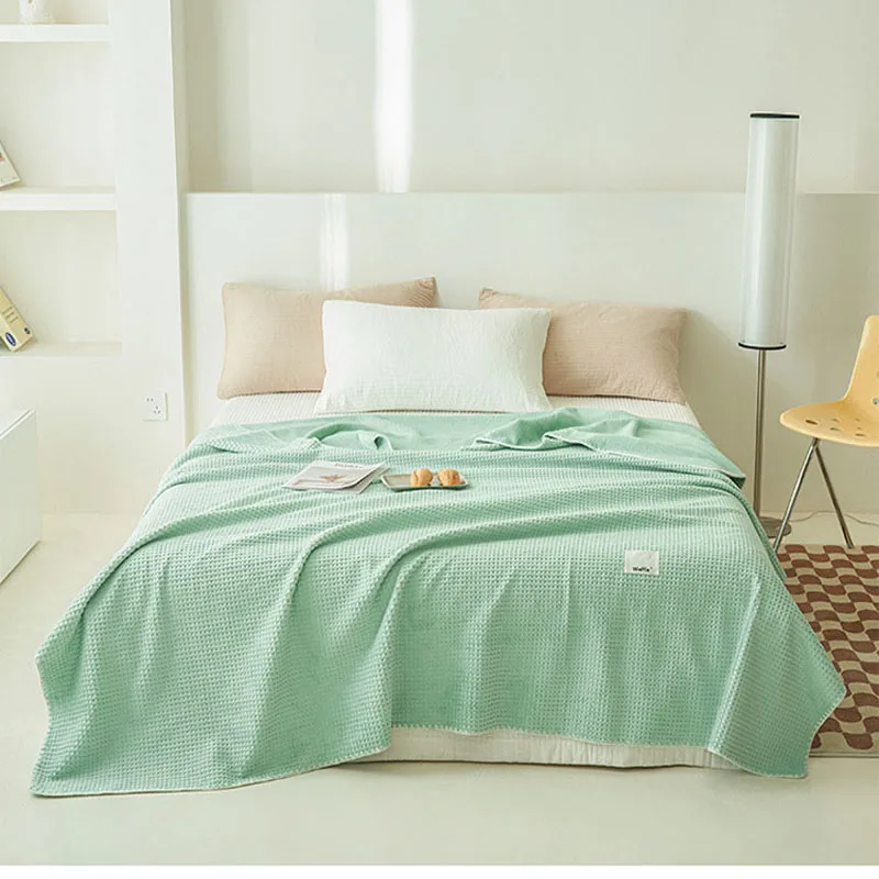 Waffle Knitted Blanket Office Sofa Nap Leisure Blanket Summer Solid Color Double Layer Multi-Functional Shawl Blanket