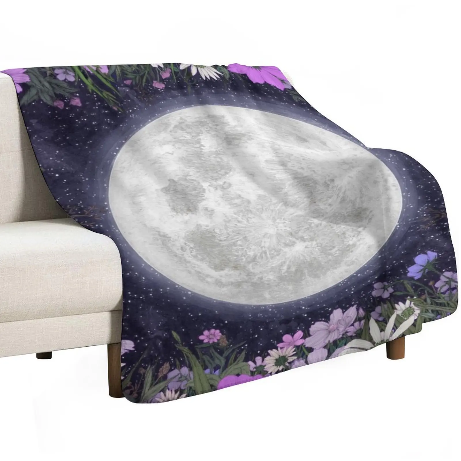 Moon Magic in the Meadow Purple and Pink Throw Blanket Tourist Beautifuls Flannel Furrys Retros Flannel Fabric Blankets