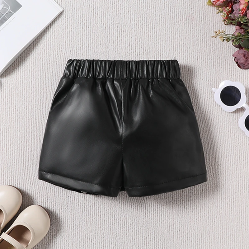 Little Girl Summer Outfit Solid Ribbed Sleeveless Tank Tops Leather Zipper A-line Skorts 2 Pcs Set