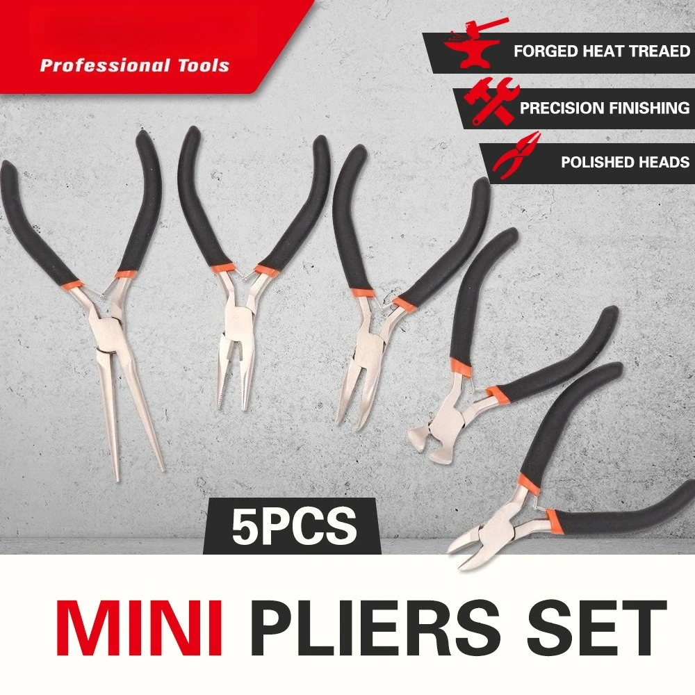 5Pcs Mini Pliers Set, Forged Heat Treated Precision Polished Hand Pliers Kit for Jewelry Making Repair Craft Work