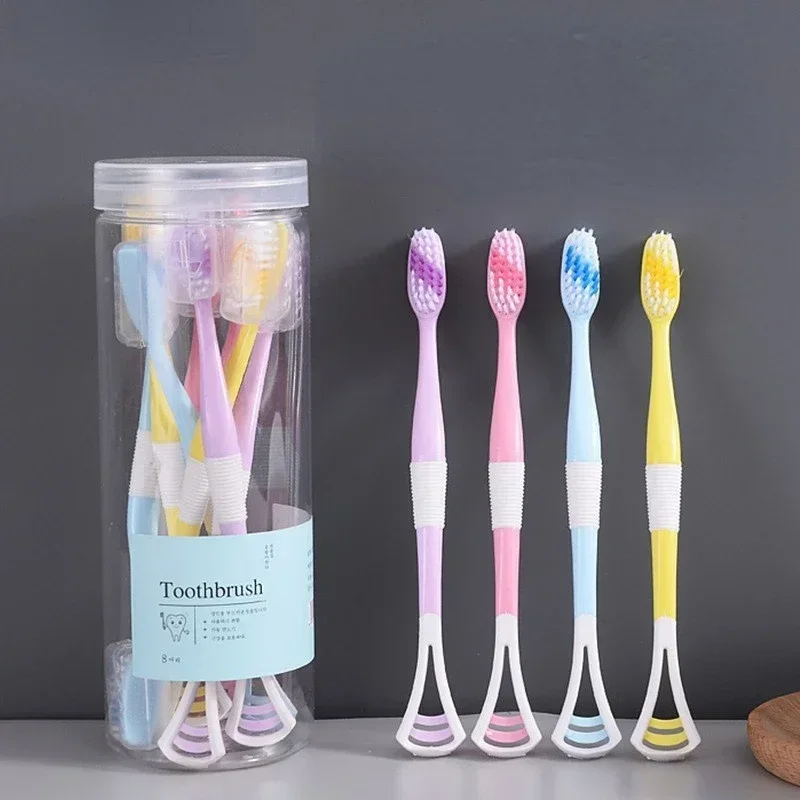 8 Barreled Clean Macarone Toothbrush Tongue Coating Scraping Function Eco Friendly Adult Soft Bristle Toothbrush зубная щетка